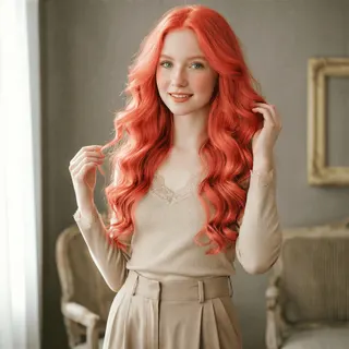 AI hairstyle changer trend: coral red
