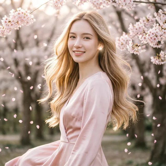 AI hairstyle changer example: Beneath the Cherry Blossom Tree